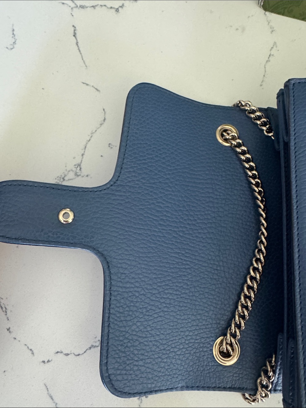 Gucci Navy Blue Pebbled Leather Crossbody with Gold GG Emblem - Picture 7 of 14